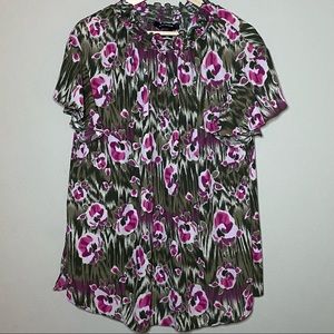 Ashley Stewart Size 18/20 Top Green Purple Pink Semi Sheer Short Sleeve Pullover